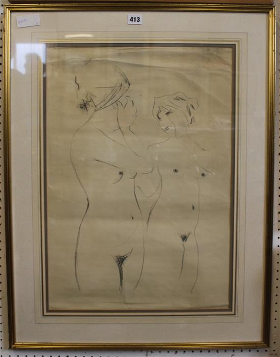 Gilt framed pencil drawing- female nude